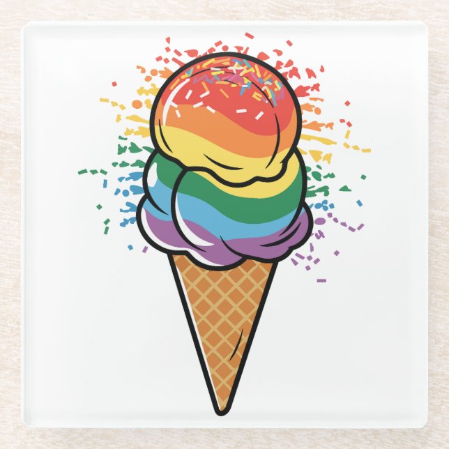 Posavasos De Vidrio Crema de hielo del orgullo LGBTQ+ (Anverso)