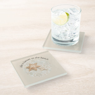 Posavasos De Vidrio Crema La vida es mejor en la playa Estrella de mar