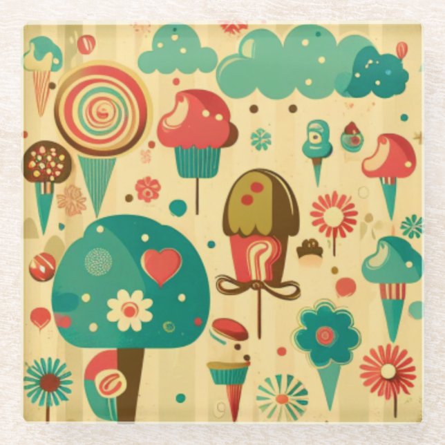 Posavasos De Vidrio Cremas de hielo cutáneo retro (Anverso)