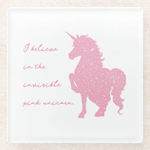 Posavasos De Vidrio Creo en el unicornio rosa invisible.