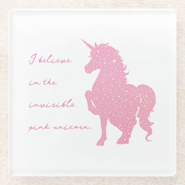 Posavasos De Vidrio Creo en el unicornio rosa invisible. (Anverso)
