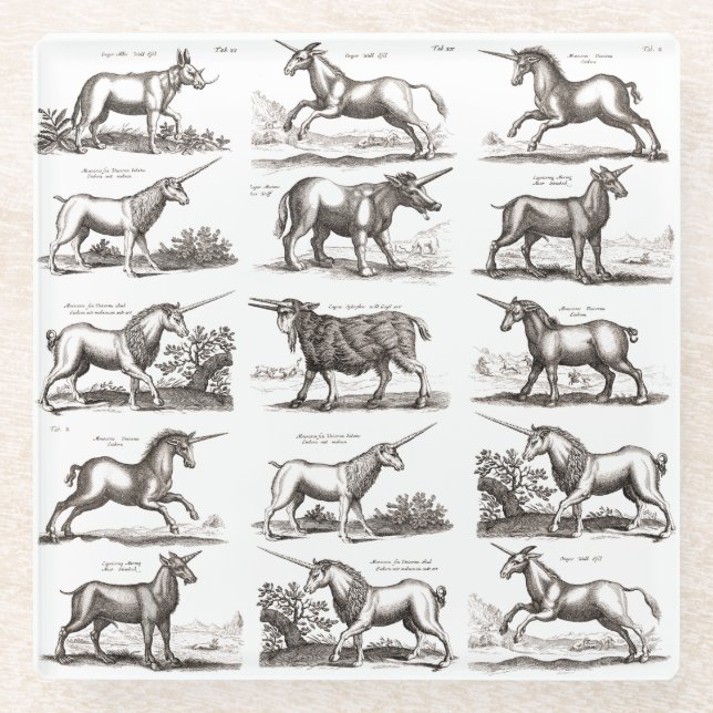 Posavasos De Vidrio Criatura Mítica Clásica Unicorniana (Anverso)