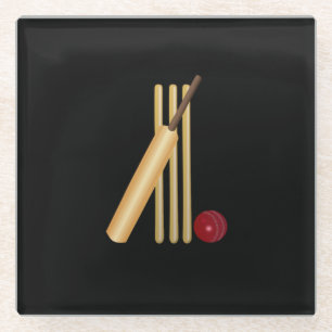 Posavasos De Vidrio Cricket - Portería, bate y pelota