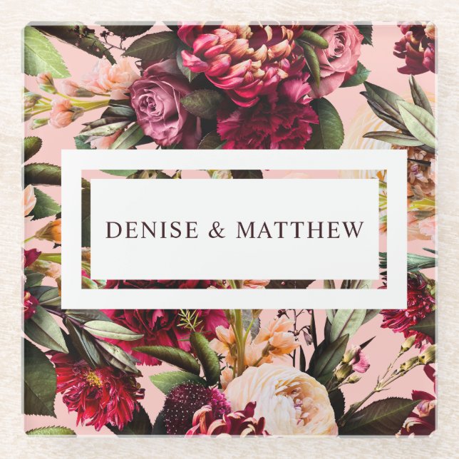 Posavasos De Vidrio Crisantemo romántico sobre rosa gasa (Anverso)