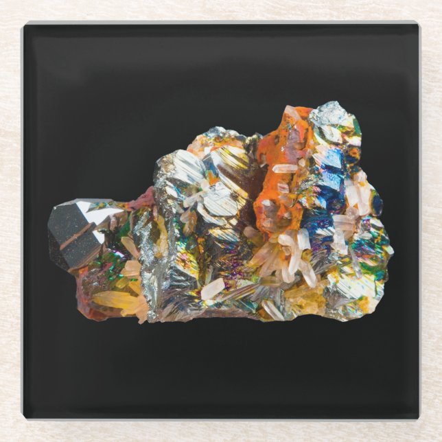 Posavasos De Vidrio Cristal hematista arcoiris (Anverso)