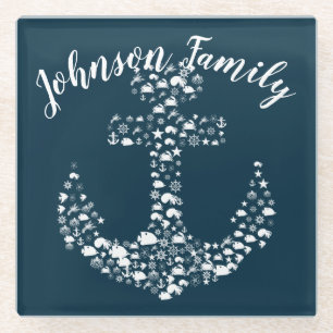 Posavasos De Vidrio Cristales de mar Anchor Náutico / Costero