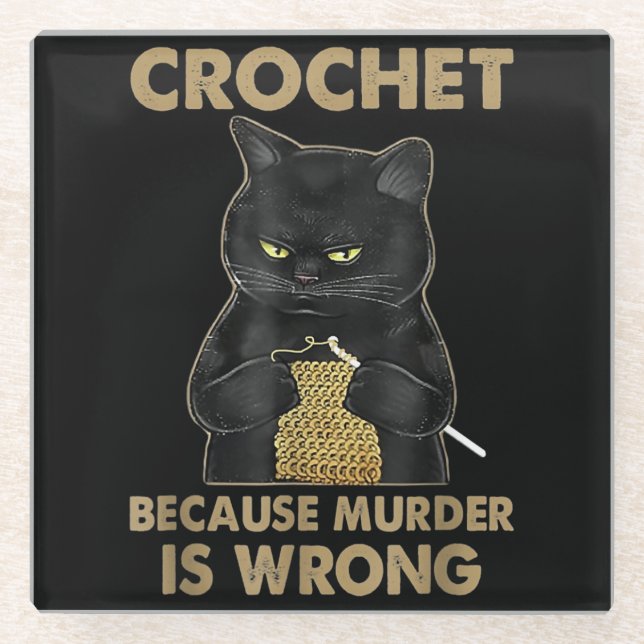 Posavasos De Vidrio Crochet Porque El Asesinato Es Un Gato Negro Croch (Anverso)