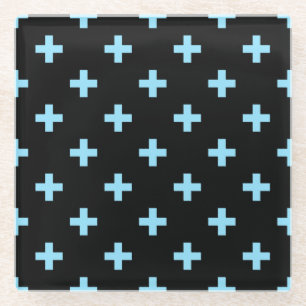 Posavasos De Vidrio Cruces de polka azul sobre negro