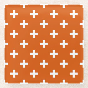 Posavasos De Vidrio Cruces de polka blanca sobre naranja quemado