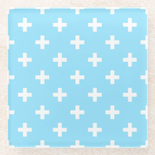 Posavasos De Vidrio Cruces de polka blanco sobre azul bebé