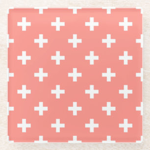 Posavasos De Vidrio Cruces de polka blanco sobre melocotón
