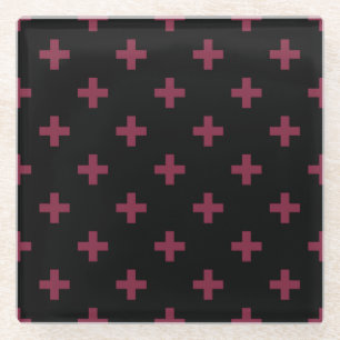 Posavasos De Vidrio Cruces de polka de moras sobre negro