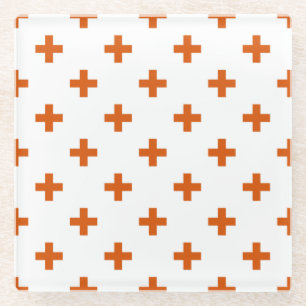 Posavasos De Vidrio Cruces de polka naranja sobre blanco