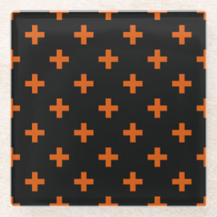 Posavasos De Vidrio Cruces de polka naranja sobre negro