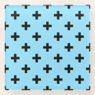 Posavasos De Vidrio Cruces de polka negra en azul bebé