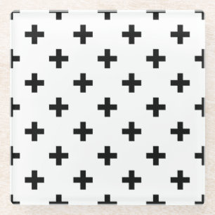 Posavasos De Vidrio Cruces de polka negra sobre blanco