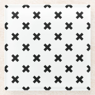 Posavasos De Vidrio Cruces de polka negra sobre blanco
