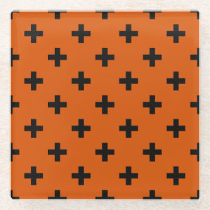 Posavasos De Vidrio Cruces de polka negra sobre naranja