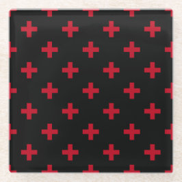 Posavasos De Vidrio Cruces de polka roja sobre negro