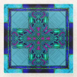 Posavasos De Vidrio Cruz Celta de Vidrio Manchado en Azul y Aqua