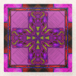 Posavasos De Vidrio Cruz Celta de Vidrio Manchado en Rojo y Rosa