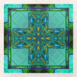 Posavasos De Vidrio Cruz Celta de Vidrio Manchado en Verde y Oro