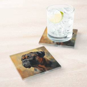 POSAVASOS DE VIDRIO CUADRA DE PINTURA Y PERRO NEGRO MASTIFF