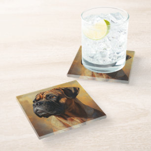 POSAVASOS DE VIDRIO CUADRA DE PINTURA Y PERRO NEGRO MASTIFF