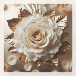Posavasos de vidrio cuadrado con rosa de papel de
