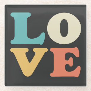 Posavasos De Vidrio Cuadrado de color retro de la tipografía de amor
