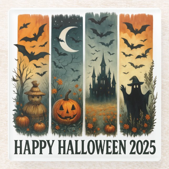 Posavasos De Vidrio Cuarteto de Halloween (Anverso)