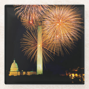 Posavasos De Vidrio Cuarto de julio, exhibición del fuego artificial,