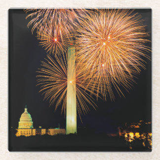 Posavasos De Vidrio Cuarto de julio, exhibición del fuego artificial,