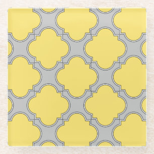 Posavasos De Vidrio Cuatrefoil amarillo y gris