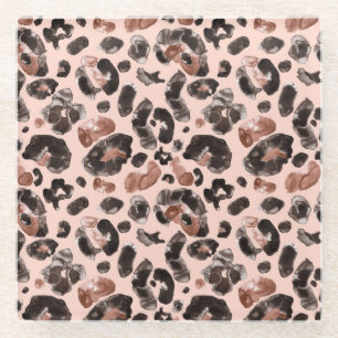 Posavasos De Vidrio Cubierta de leopardo, patrón sin costuras de piel