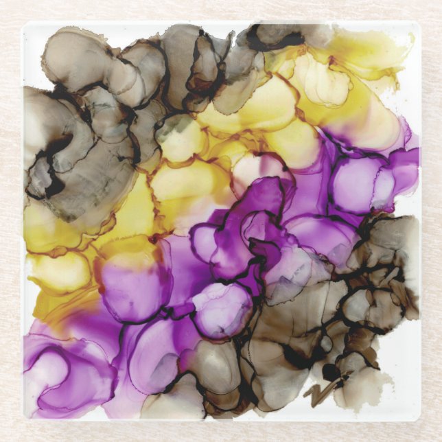 Posavasos De Vidrio Cubierta de vidrio abstracto púrpura (Anverso)