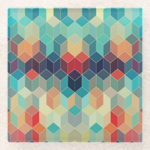 Posavasos De Vidrio Cubos geométricos hipster: fondo de mosaico retro.