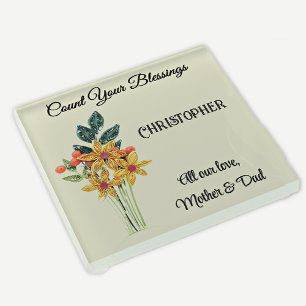 Posavasos De Vidrio Cuenta tus bendiciones, flores acaloradas   Amista