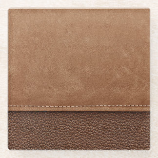 Posavasos De Vidrio Cuero con título: gris, fondo negro.