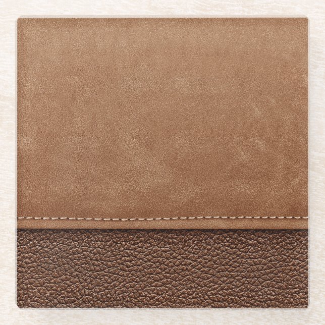 Posavasos De Vidrio Cuero con título: gris, fondo negro. (Anverso)