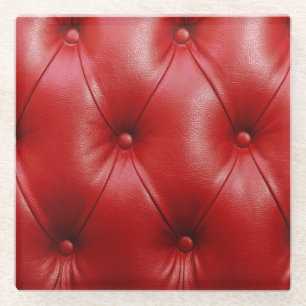 Posavasos De Vidrio Cuero Rojo: Elegancia del patrón de tapicería.