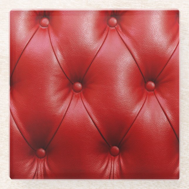 Posavasos De Vidrio Cuero Rojo: Elegancia del patrón de tapicería. (Anverso)