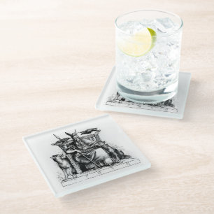 Posavasos De Vidrio Cuervos de Odín en Trono de Piedra Mitología Vikin