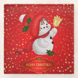 Posavasos De Vidrio Cuidados Navidades Snowman Glass Coaster
