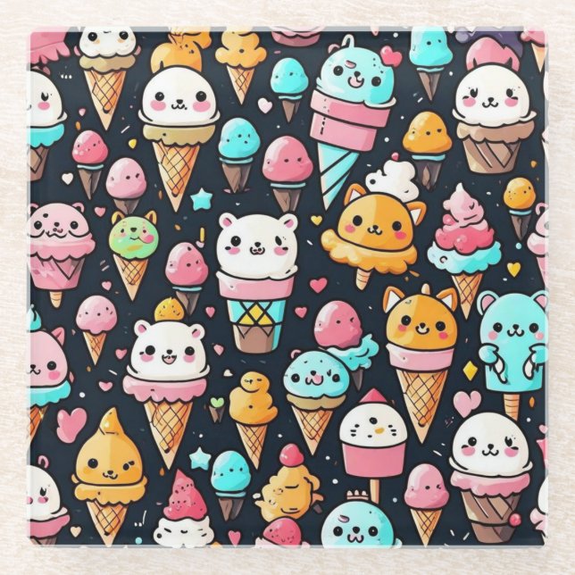 Posavasos De Vidrio Cuidados y coloridos helados (Anverso)