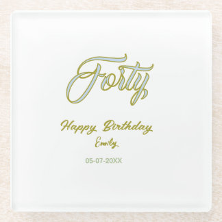 Posavasos De Vidrio cumpleaños cuarenta nombre fecha azul verde pastel