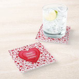 Posavasos De Vidrio Cumpleaños de San Valentín Corazones de Confeti Ro
