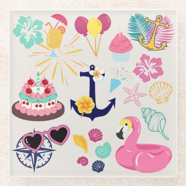 Posavasos De Vidrio Cumpleaños Náutico Adorable (Anverso)