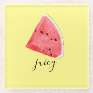 Posavasos De Vidrio Cuña de sandía jugosa acuarela