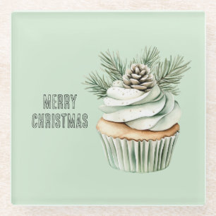 Posavasos De Vidrio Cupcake de piña de Navidad con menta